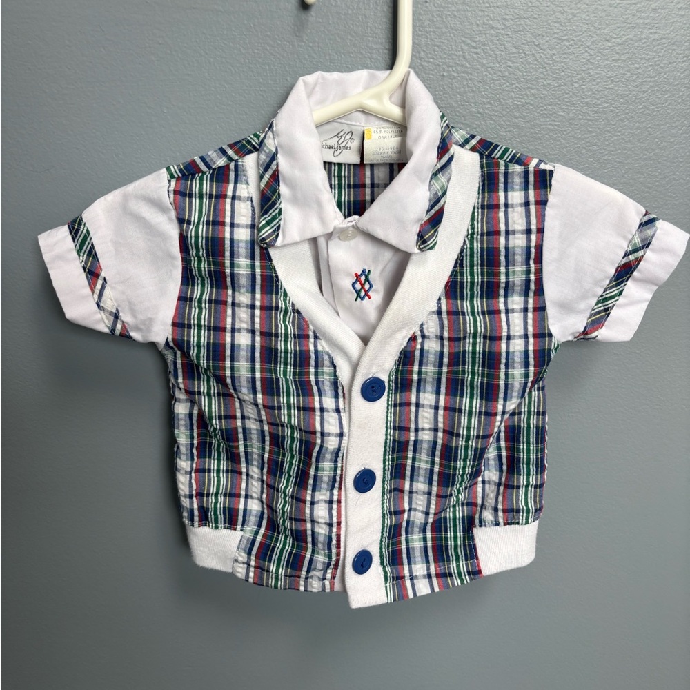 Michael James Baby Boy Plaid Button Down Shirt with Vest Detail Size 6–9 Months